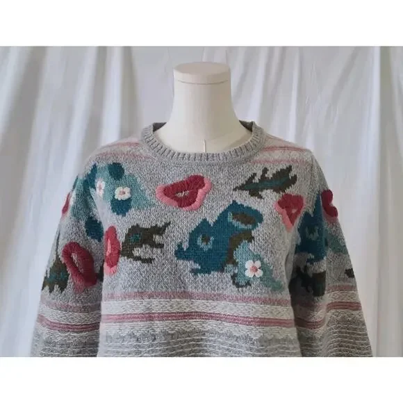 Sundance Womens Wool Blend Gray Bold Botanic Embroidered Sweater Small - Picture 3 of 10